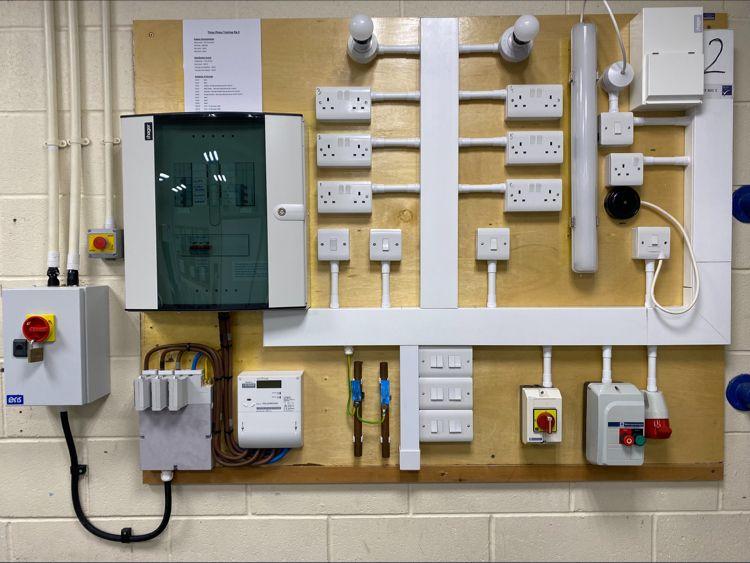 UK electrical training board used for practical electrical assessment training