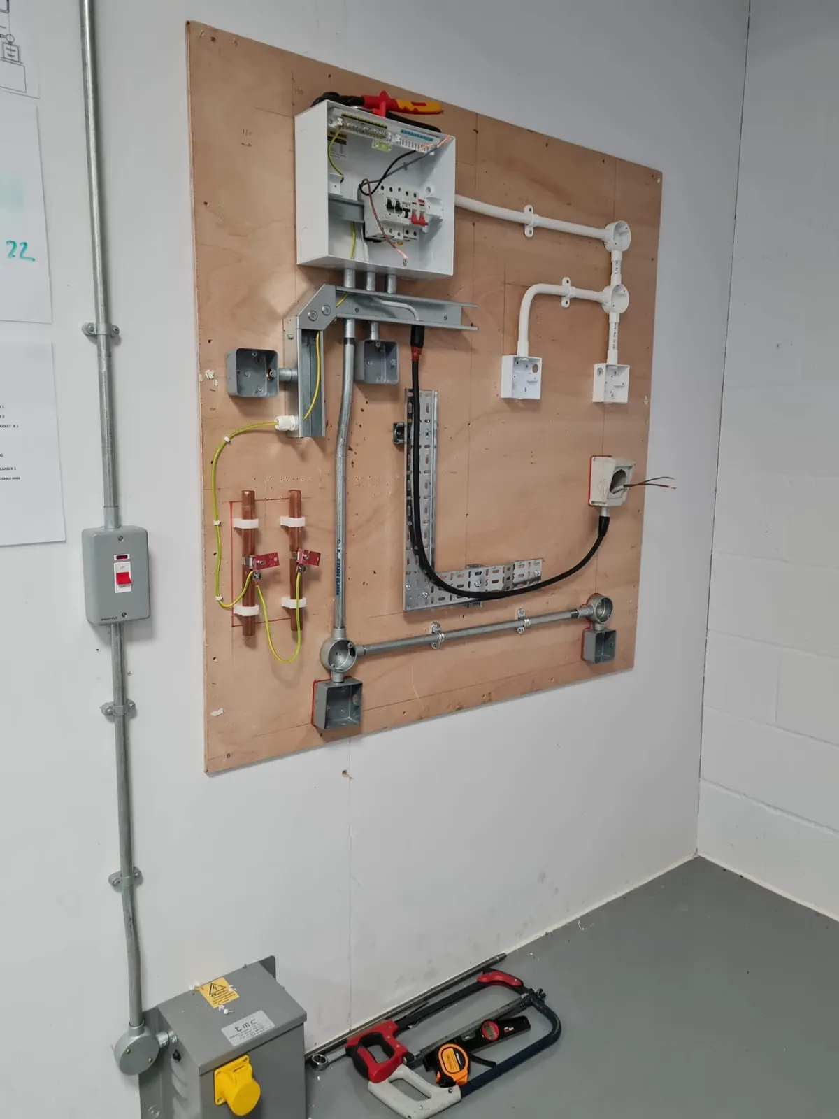 Electrical apprenticeship training board used for practical installation training