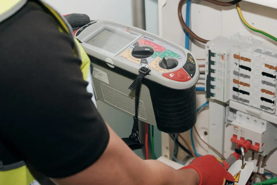 Electrician carrying out electrical testing